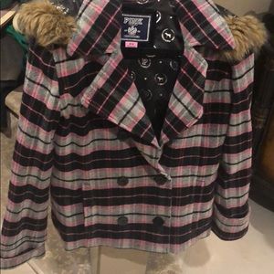 VIctoria’s Secret Pink Plaid Jacket with Hood sz M